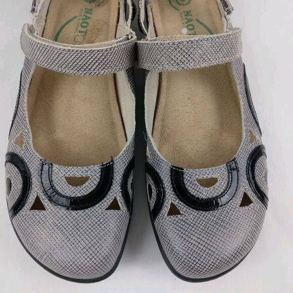 NAOT RONGO Ladies Mary Jane Leather Sandals - Naot Natural  Naot Rongo Mary Jane Shoes Black Gray Leather Comfort Slingback Womens 39 US 8